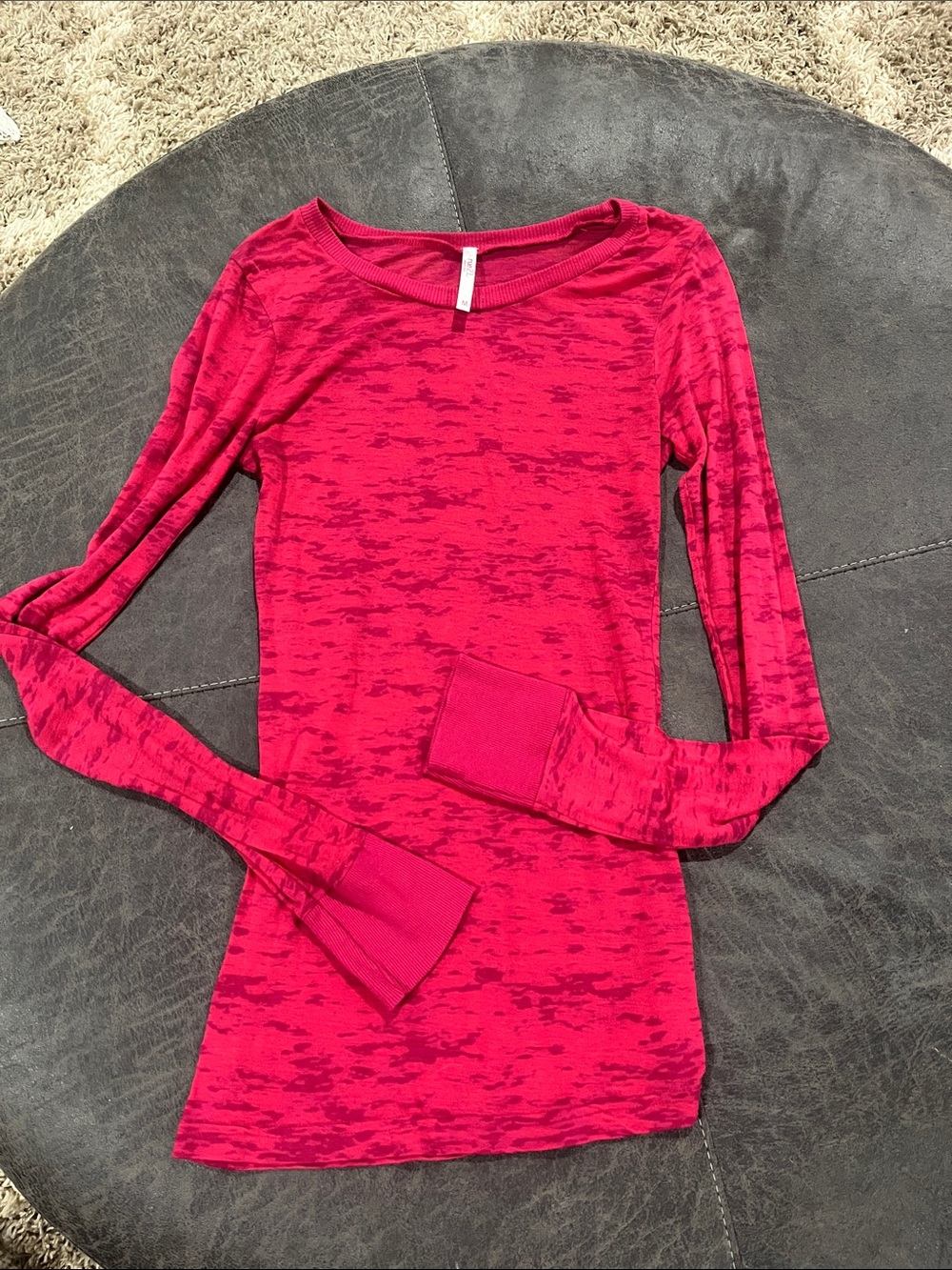 Rue21 Women's Long Sleeve Scoop Neck Top - Pink Camo Burnout